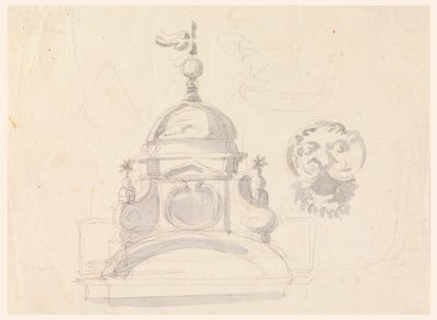 Elevação de uma cúpula, design para uma máscara e caricatura de Carlo Marchionni