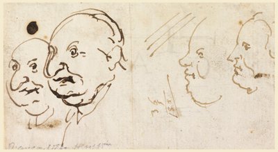 Esboços de quatro cabeças em caricatura de Carlo Marchionni