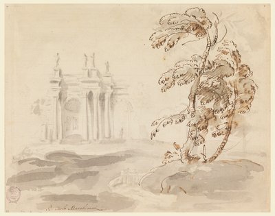 Árvore na paisagem com construção de Carlo Marchionni