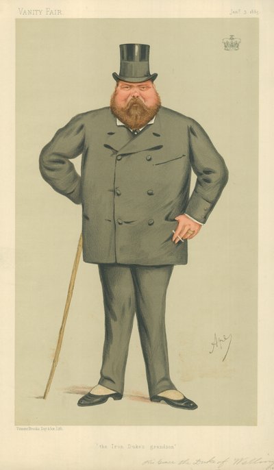 Sua Graça, o Duque de Wellington, O Neto do Duque de Ferro, 3 de janeiro de 1885, desenho animado da Vanity Fair de Carlo Pellegrini