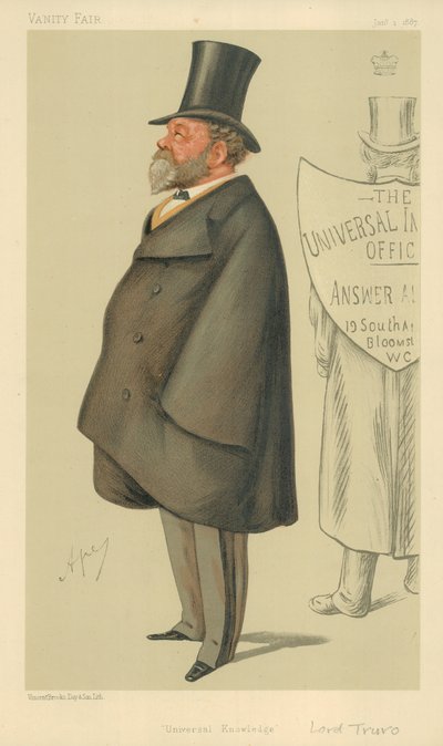 Lorde Truro, Conhecimento Universal, 1 de janeiro de 1887, desenho animado da Vanity Fair de Carlo Pellegrini