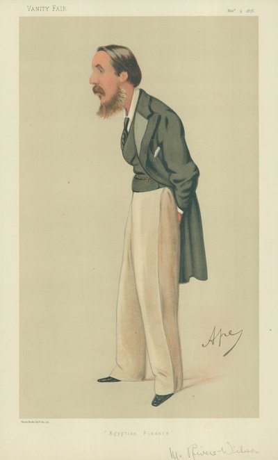 Sr. Rivers Wilson, finanças egípcias, 9 de novembro de 1878, cartoon da Vanity Fair de Carlo Pellegrini