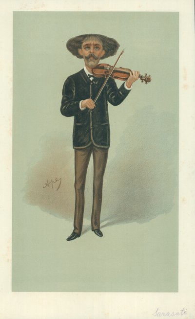 Senor Pablo Martin Meliton Sarasate, 25 de maio de 1889, desenho animado da Vanity Fair de Carlo Pellegrini