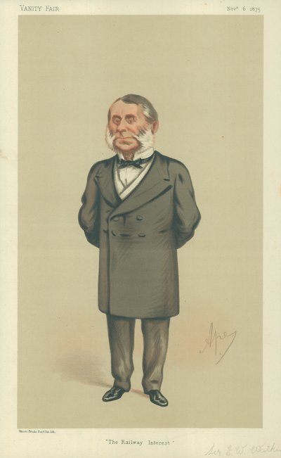Sir Edward William Watkin, O Interesse Ferroviário, 6 de novembro de 1875, desenho animado da Vanity Fair de Carlo Pellegrini