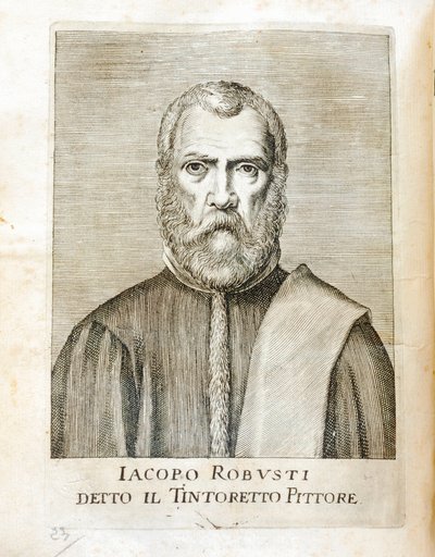 Retrato de Jacopo Robusti dit le Tintoret (Tintoretto) (1518-1594) Pintor italiano Gravura de "Maraviglie dell
