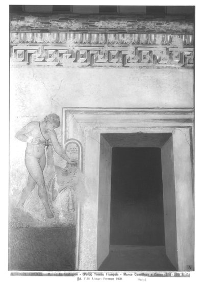 Eteocles e Polynices, reconstrução da pintura da parede etrusca no túmulo de François em Vulci de c.320-280 aC (pintura de parede) (ver também 212367, 214590, 214591) de Carlo Ruspi