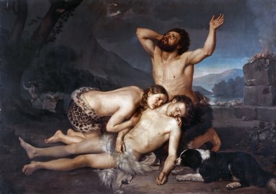 Adão e Eva choram a morte de Abel. de Carlo Zatti