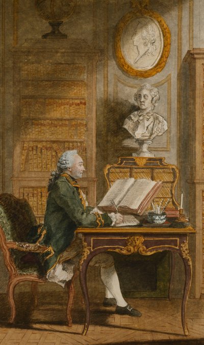 Monsieur de Cormainville em sua biblioteca, escrevendo em sua mesa, de Carmontelle