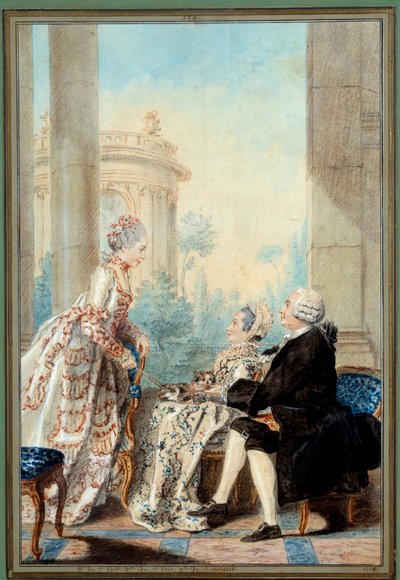 Monsieur e Madame de Saint Vast e Mademoiselle de Beauregard Aquarela de Louis Carrogis dit Carmontelle de Carmontelle