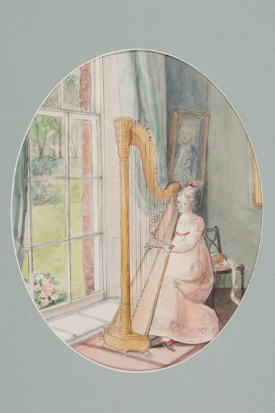 Uma jovem mulher com uma harpa, 2009 (wc no papel) de Caroline Hervey Bathurst