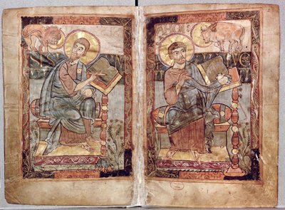 NAL 1203 fol.1v-2 São Marcos e São Lucas, do Evangelho da Escala Sagrada, c.1781-783 de Carolingian School