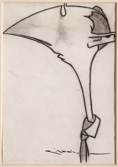 Um homem que usa uma gravata (tinta preta e carvão vegetal sobre papel) de Casimiro Jodi