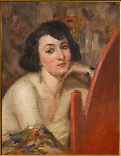Mulher no espelho (óleo sobre madeira compensada) de Casimiro Jodi