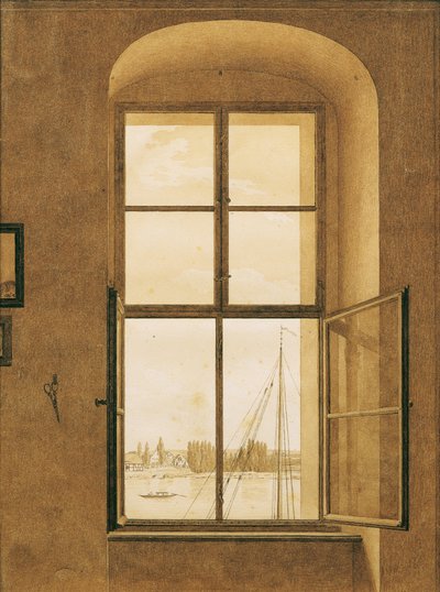 Vista do estúdio do artista (janela direita) de Caspar David Friedrich