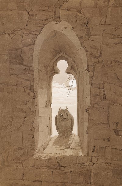 A coruja na janela gótica. Por volta de 1836 de Caspar David Friedrich