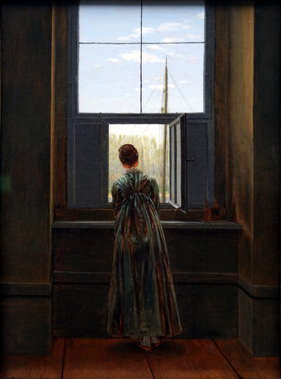 Alemão: Frau am Fenster Mulher à janela de Caspar David Friedrich