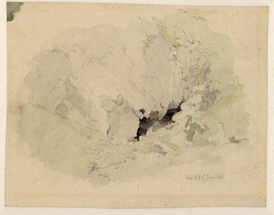 Alemão: Studie zur "Felsenschlucht" mit zwei kleinen Figuren am Höhleneingang Estudo sobre o "Felsenschlucht" (literalmente: Desfiladeiro das Rochas) com duas pequenas figuras à entrada da gruta de Caspar David Friedrich