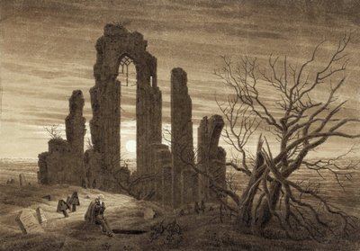 Inverno, Noite, Velhice e Morte (do Ciclo das Horas do Dia e da Idade do Homem) - Trabalho de Caspar David Friedrich (1774-1840), sépia sobre papel (19,2x27,5 cm) de Caspar David Friedrich