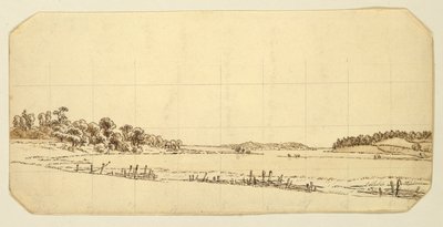 Lakeside, 1802-3 (caneta e tinta marrom lavar com lápis sobre papel) de Caspar David Friedrich