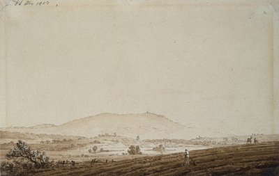 Paisagem na Boêmia com vista para o Monte Jeschken, 1803 (caneta e tinta no papel) de Caspar David Friedrich
