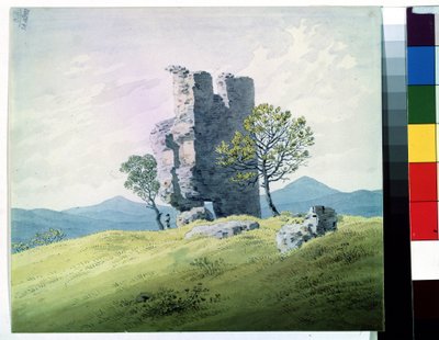 ""As Ruínas do Castelo de Teplice na República Tcheca"" (O Castelo em Teplitz) Aquarela Por Caspar David Friedrich (1774-1840) Museu Pushkin do século XIX, Moscou de Caspar David Friedrich
