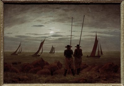 Noite de luar na praia com pescadores de Caspar David Friedrich