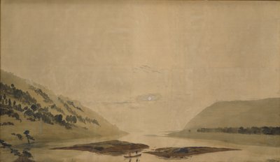 Paisagem montanhosa com rio de manhã, 183035 (wc e têmpera sobre papel transparente) (par para 265365) de Caspar David Friedrich
