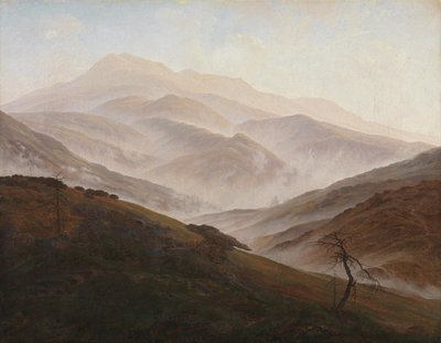 Paisagem das Montanhas dos Gigantes com nevoeiro a subir de Caspar David Friedrich