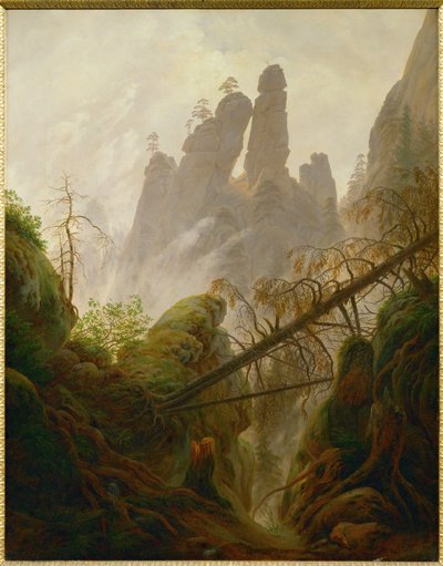 Paisagem rochosa no Elbsandsteingebirge (pintura sobre tela) de Caspar David Friedrich