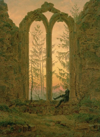 Ruínas do Mosteiro de Oybin (O Sonhador) 1835-1840 (óleo sobre tela) de Caspar David Friedrich