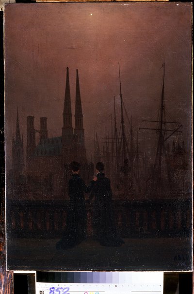 "Noite num Porto (Irmãs) Pintura de Caspar David Friedrich (1774-1840) 1818-1820 Dim. 74x52 cm Museu Hermitage, São Petersburgo de Caspar David Friedrich