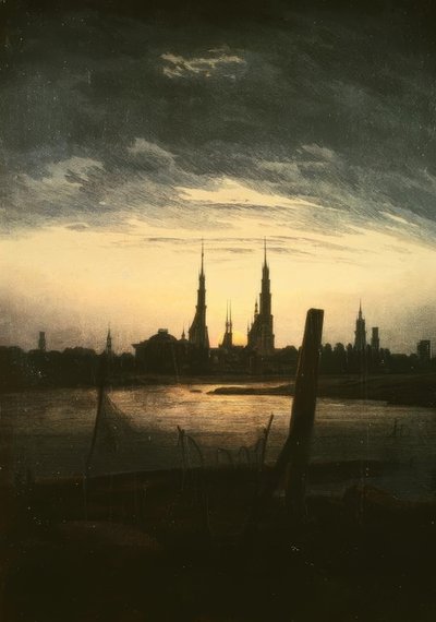 Cidade ao nascer da lua de Caspar David Friedrich