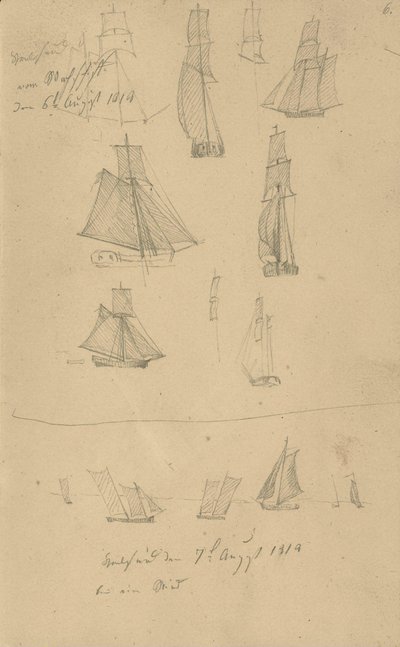 Estudos de navios à vela de Caspar David Friedrich