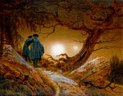 Dois homens contemplando a lua, c1825-1830 de Caspar David Friedrich