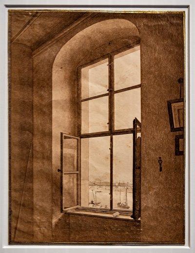 Vista do atelier do artista, janela à esquerda de Caspar David Friedrich