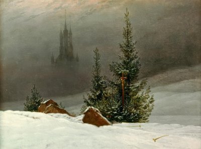 Paisagem do inverno com igreja de Caspar David Friedrich