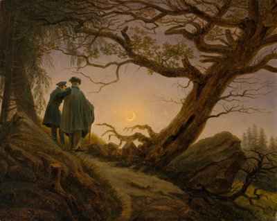 Dois homens contemplando a lua de Caspar David Friedrich