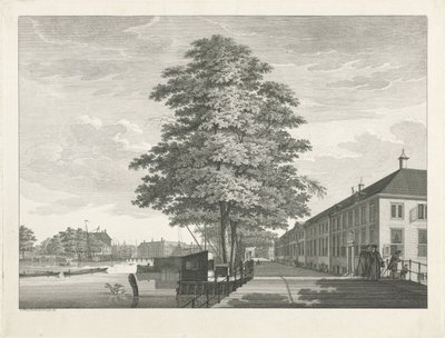 Vista da Diaconie Oude Vrouwen- en Mannenhuis em Amesterdão de Caspar Jacobsz. Philips
