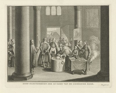 O batismo na Rússia, meados do século 18 de Caspar Jacobsz. Philips