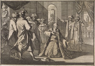 Emir Fakardin implora ao Sultão Murat IV pela sua vida, 1633 de Caspar Luyken (attributed to)
