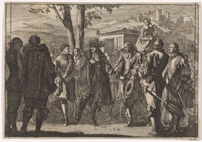Rei Carlos I da Inglaterra é capturado pelos soldados ingleses, 1647 de Caspar Luyken (attributed to)