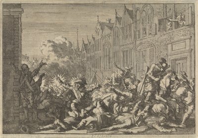 Angers ocupados por apoiantes de Mazarin emboscados pelas dez armas do governador De Rohan, 1652 de Caspar Luyken