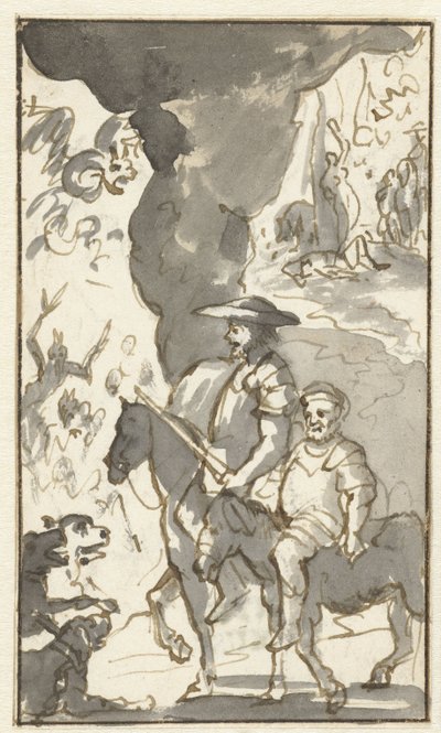 Don Quichotte e Sancho Pança passam por uma forja Desenhos para o quinto volume de Histoire de l
