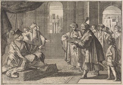 Guei-tschun, primeiro-ministro sob o imperador Chongzhen, é trazido uma corda de seda para se enforcar, 1643 de Caspar Luyken