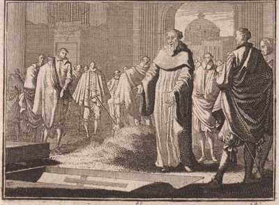 São Bernardo contempla uma sepultura aberta de Caspar Luyken