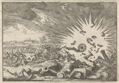 Explosão de um carregador de pó francês durante o cerco de Namur, 1640 de Caspar Luyken