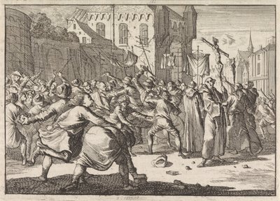 Em Danzig uma procissão é saudada pelo povo com degraus de pedra, 1678 de Caspar Luyken