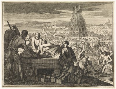 Fabrico de pedras para a Torre de Babel de Caspar Luyken