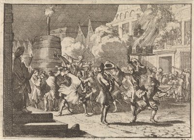 Alegria em Paris no Falso Relatório da Morte de William III na Batalha do Boyne, 1690 de Caspar Luyken