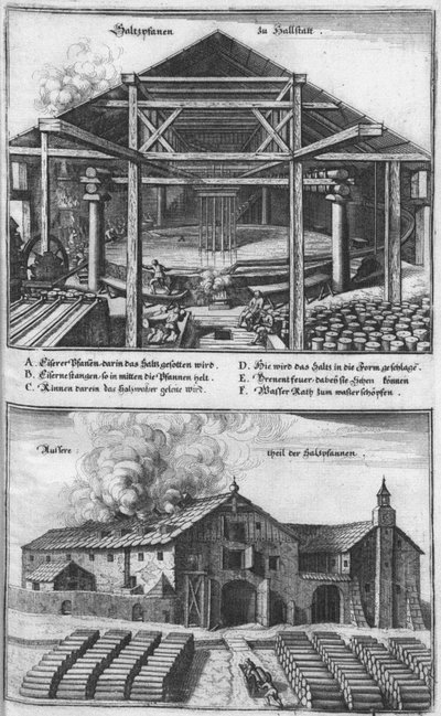 O Saltzpan para Hallstatt. De: Topographia Provinciarum, 1679 de Caspar Merian